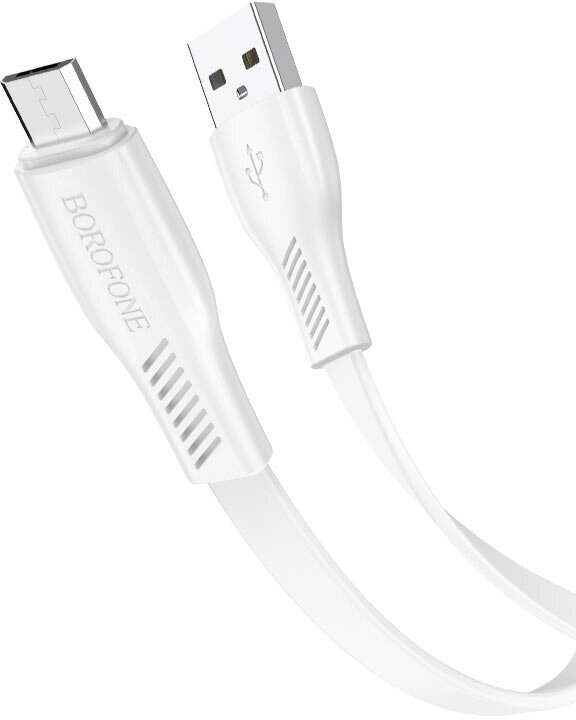 Кабель Borofon MicroUSB BX85 Auspicious 2,4А ПВХ плоский 1м (White)