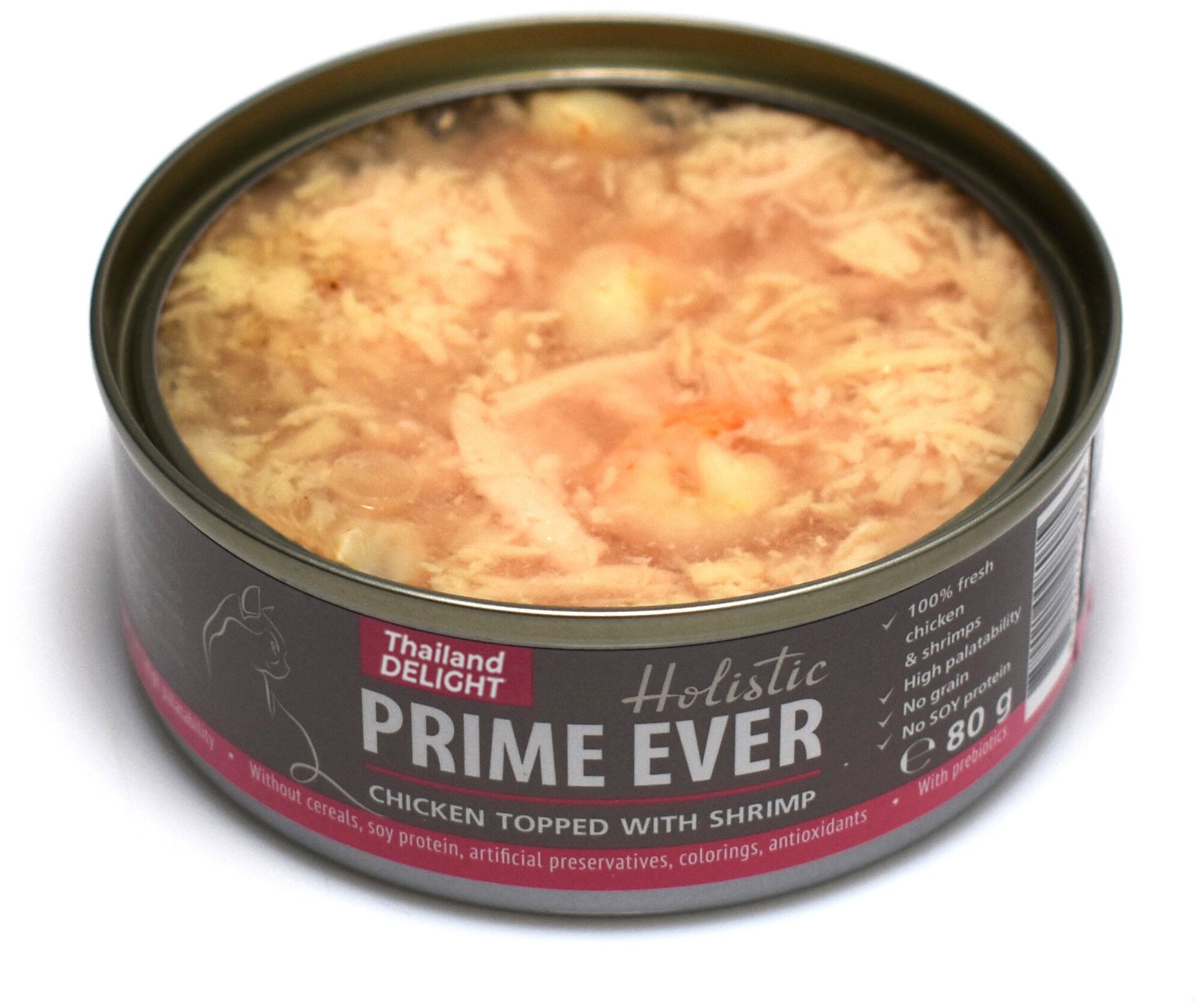 Prime Ever 3B влажный корм для кошек, с цыпленком и креветками, кусочки в желе, в консервах - 80 г х 24 шт