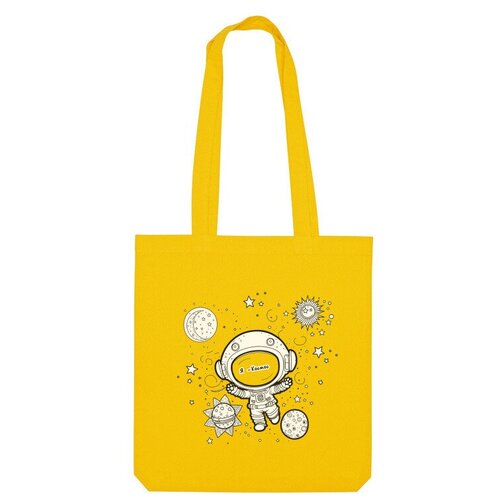 сумка кот космонавт в космосе серый Сумка шоппер Us Basic, желтый