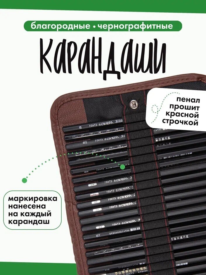 Набор карандашей и художественных принадлежностей для рисования в пенале-скрутке — фото 1