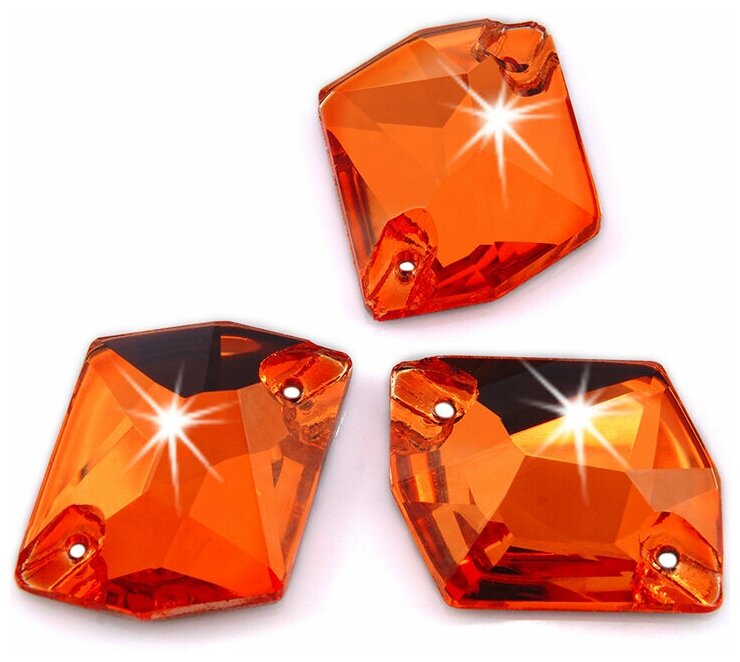 Стразы пришивные хрустальные, стеклянные, форма Ромб 16х20 мм, Гиацинт ( оранжевый ) 15 штук, марка Dongzhou