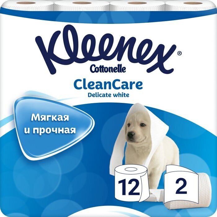 Туалетная бумага Kleenex Clean Care Delicate white 12 рулонов 2 слоя