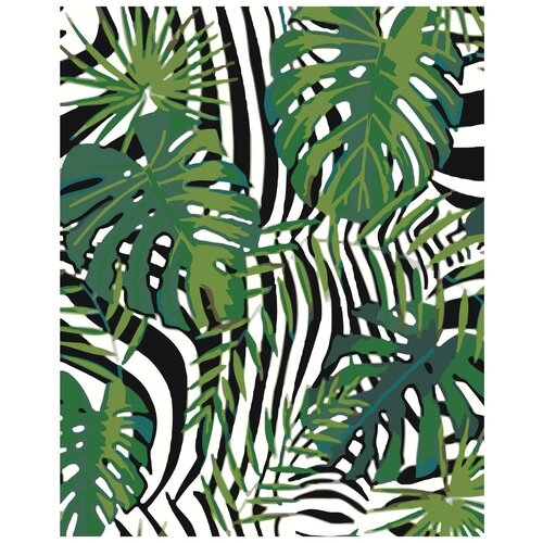 Тропические листья и полосы Раскраска картина по номерам на холсте