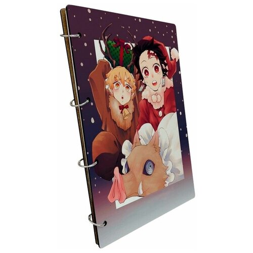 Тетрадь со сменными блоками на кольцах, A4 120 листов с деревянной обложкой аниме клинок рассекающий демонов - 109