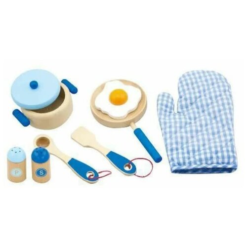 Набор продуктов с посудой Viga Готовим завтрак 50116/50115 голубой игровой набор готовим завтрак розовый 9 предметов дерево viga 50116