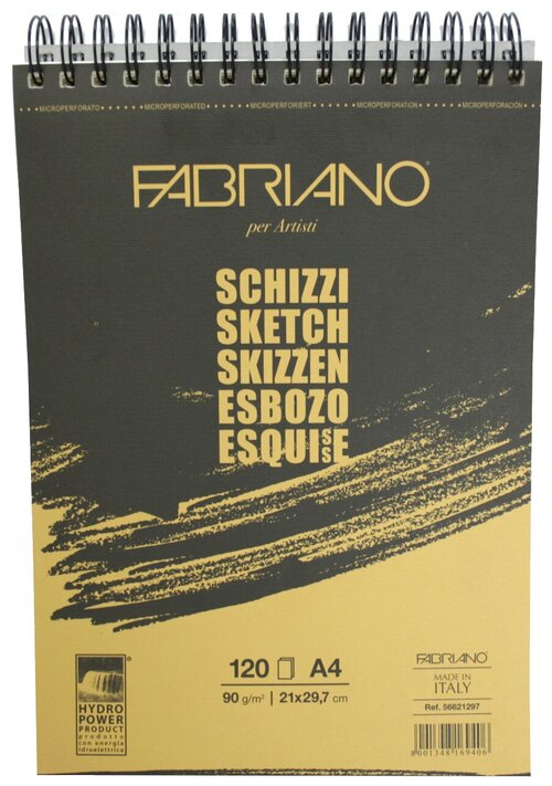 Скетчбук для зарисовок Fabriano Schizzi на спирали  29.7 х 21 см (A4), 90 г/м², 120 л. белый
