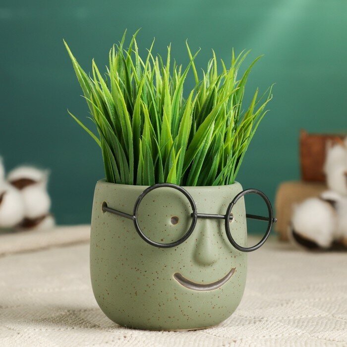 фото Горшок "Горшок который выжил" 8х8х6см, темно-зелёный 9431589