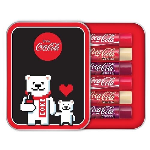LIP SMACKER Набор Бальзам для губ Coca-Cola Annual Tin-Pixel 6шт по 4 гр / подарочный набор / детский подарочный набор