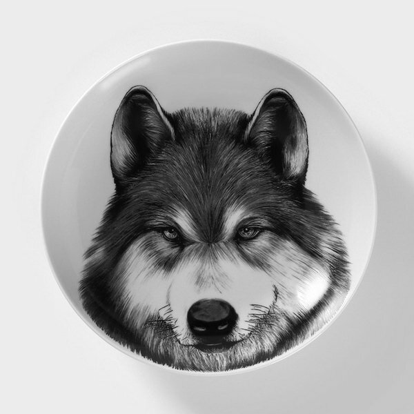 Тарелка фарфоровая глубокая "Волк", 700 мл, d=20.5 см, белая