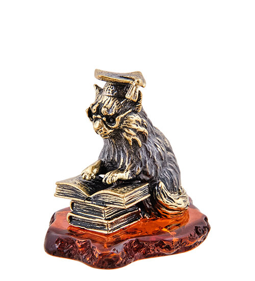 Фигурка Кот ученый (латунь, янтарь) AM-3625 113-7012623