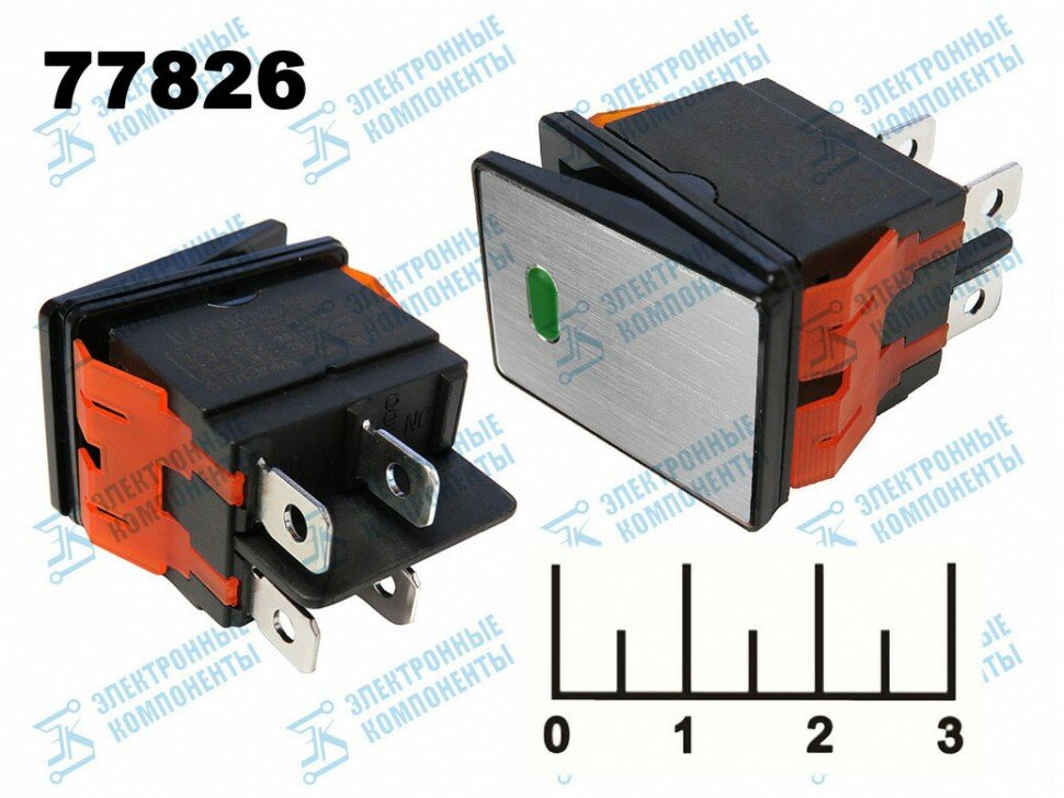 Выключатель 220/16 220V 16A хром LED зеленый 4 контакта влагозащищенный LBCX2822-2 IP65