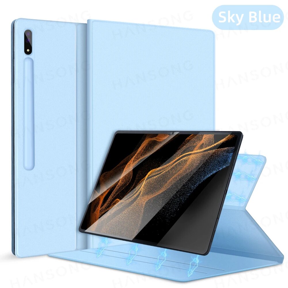 Магнитный чехол Hansong для Samsung Galaxy Tab S7 S8 S9 S7 Plus S7 FE12.4in, Голубой, Sky blue