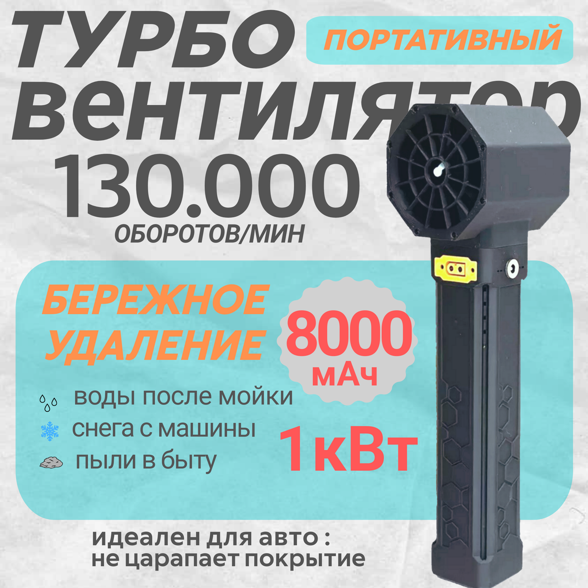 Воздуходувка портативная аккумуляторная для автомобиля  турбофен мощный  турбовентилятор