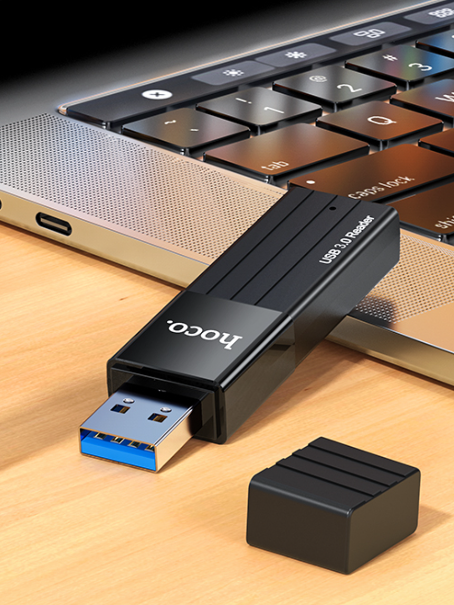 Переходник-картридер HOCO HB20 USB 3.0 на SD/TF, серый металлик
