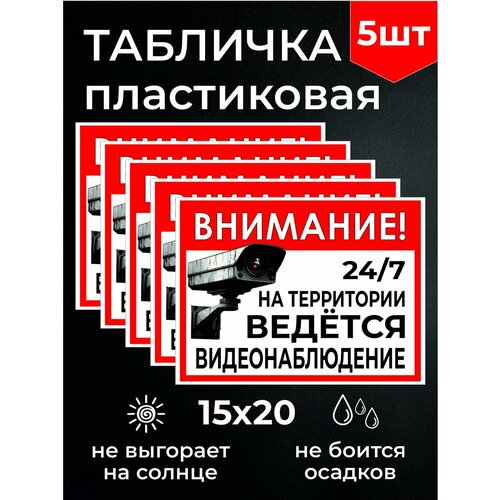 фото Ведется видеонаблюдение информационная табличка 15х20см, 5шт