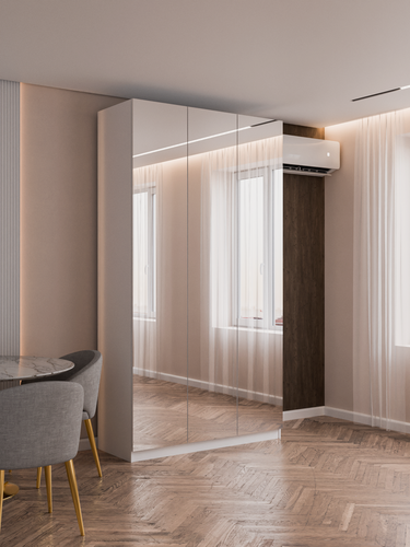 Изображение товара Шкаф распашной Индра - 2 с зеркалами и ящиками | ЛДСП Белый шагрень