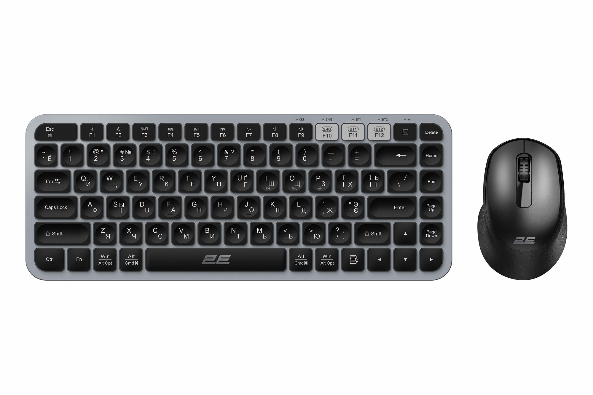 Комплект клавиатура и мышь 2E MK430 WL/BT, EN/UK/RU, серо-чёрный