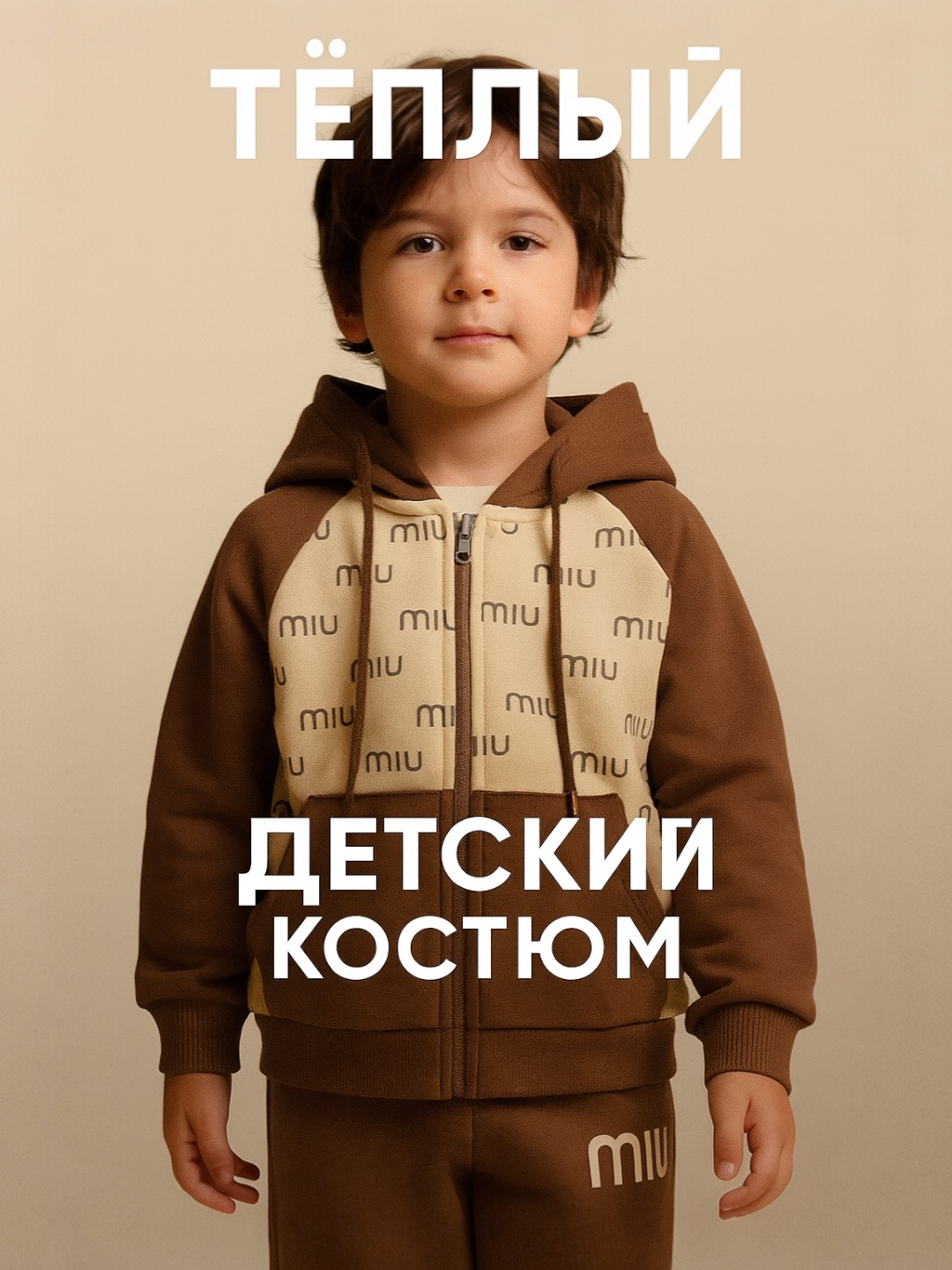 Костюм спортивный  миу и версаче, размер M подходит для 5ти лет, коричневый — фото 1