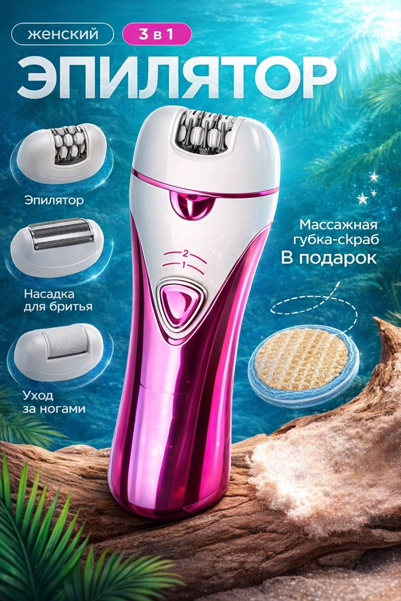 Эпилятор Nikai N-9913, женский, 3 в 1, IPX6 водонепроницаемый, 2x скорости