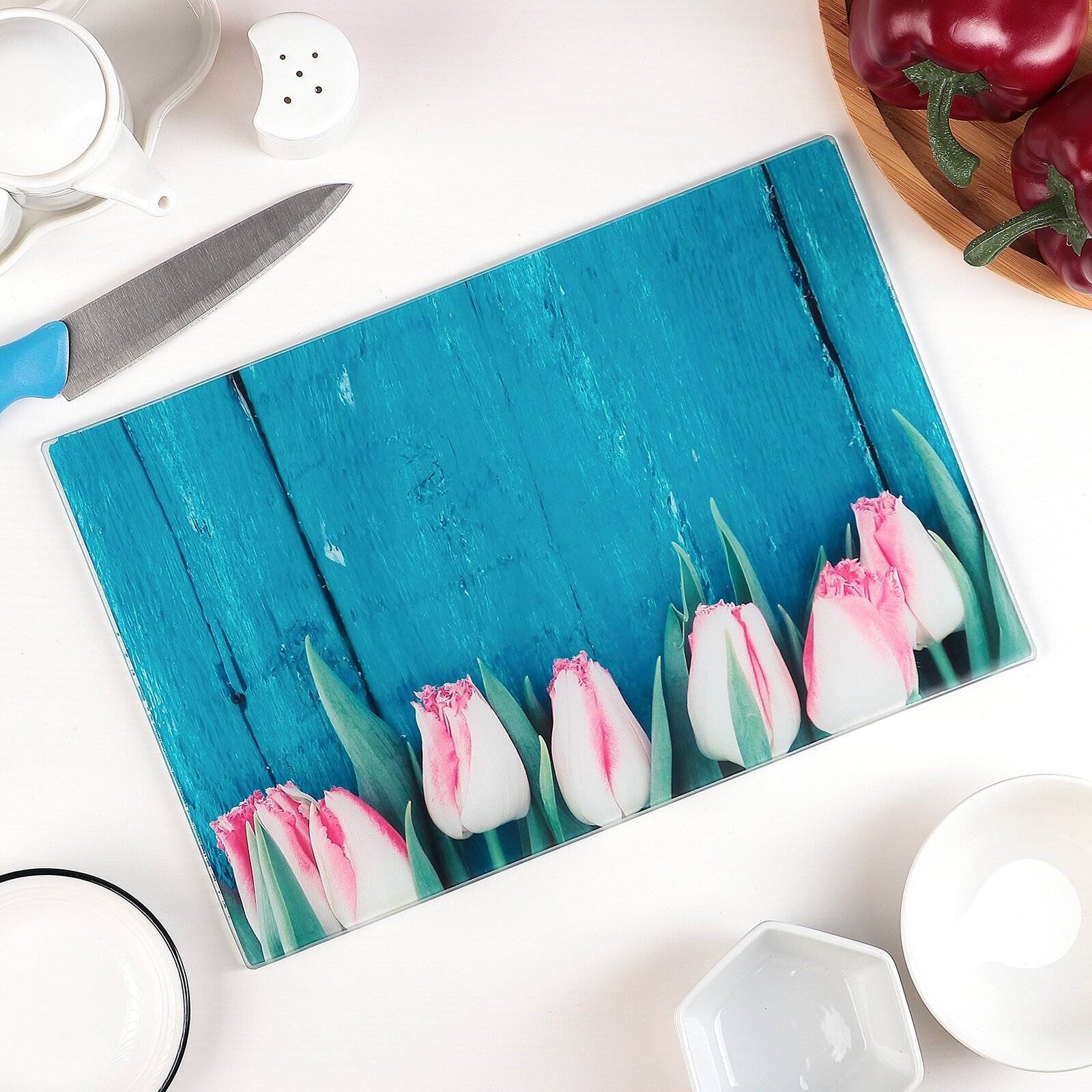 Доска разделочная Доляна «Розовые тюльпаны» 30×20 см