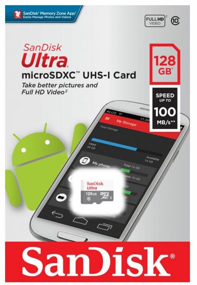 Карта памяти microSDXC UHS-I SANDISK Ultra Light 64 ГБ, 100 МБ/с, Class 10, , 1 шт., переходник SD - фото №2