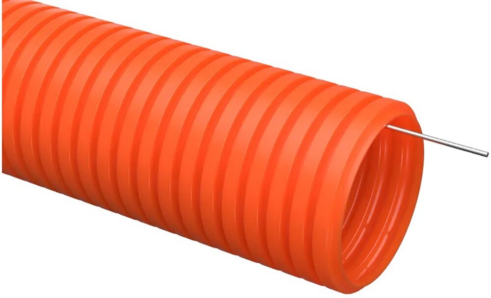 Труба гофрированная ПНД IEK, тяжелая, с зондом, d 32 мм, 25 м, оранжевая