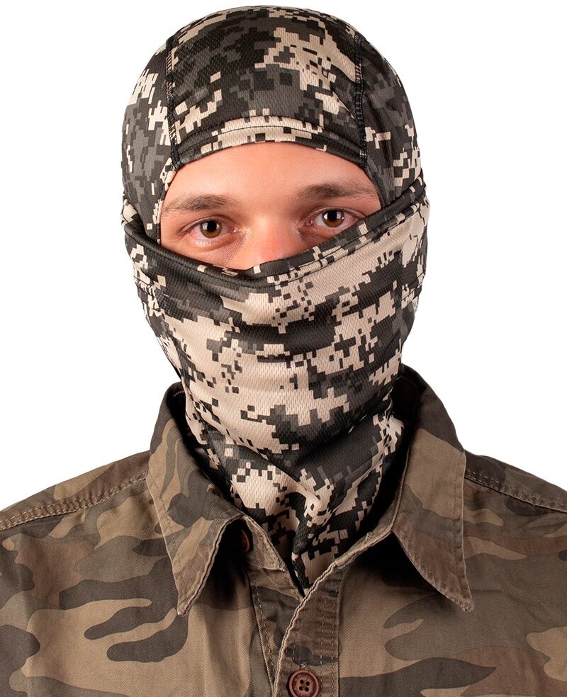Балаклава тактическая Coolmax мужская летняя камуфляж Digicam, цвет серый-бежевый