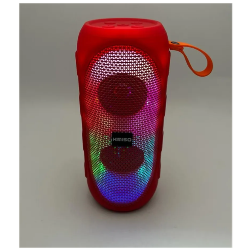 Беспроводная колонка KIMISO c RGB цветной подсветкой/Портативная музыкальная акустика/Чистый звук/Режим Power Bank/ Бас/Bluetooth 5.0/Красный
