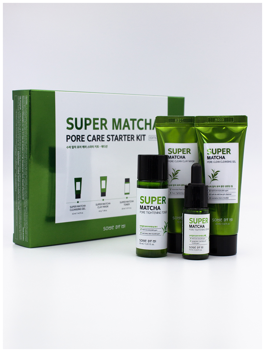 Набор: гель, маска, тонер, сыворотка Super matcha pore care starter kit Some By Mi 124мл PERENNEBELL Co., Ltd - фото №3