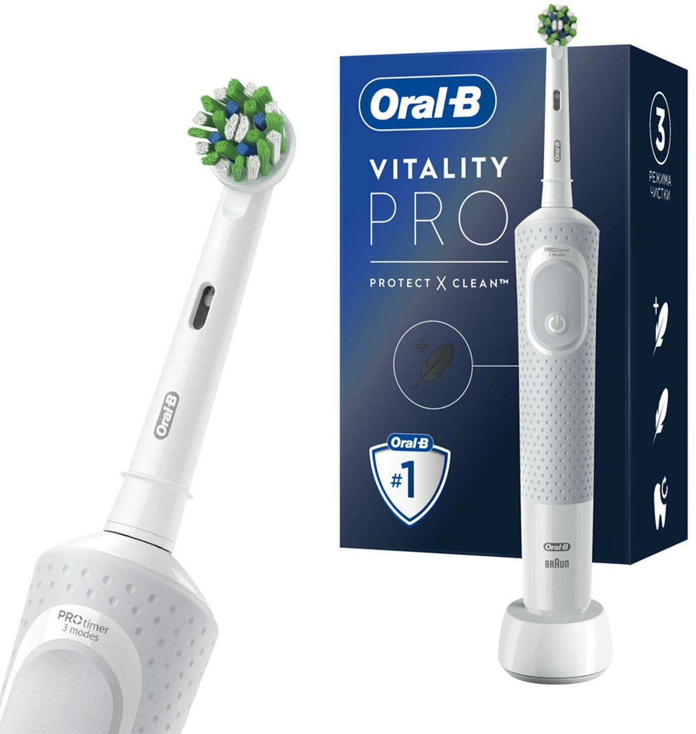 Зубная щетка электрическая ORAL-B (Орал-би) Vitality Pro, белая, 1 насадка - фотография № 3