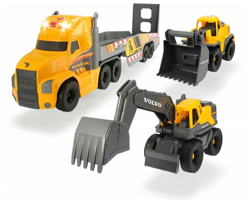 Грузовик Mack, Volvo Экскаватор-погрузчик 70 см свет звук Dickie Toys 3729012