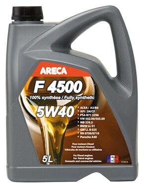 ARECA 050909 ARECA F4500 ESSENCE 5W40 (5L)_масло мот!синт.\ACEA A3/B4,API SN/CF,VW502/505,MB229.3/226.5,JASO MA2