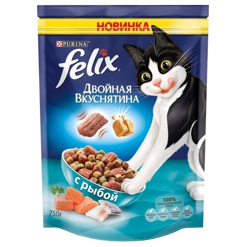 Корм для кошек FELIX Двойная вкуснятина с рыбой сух. 200г