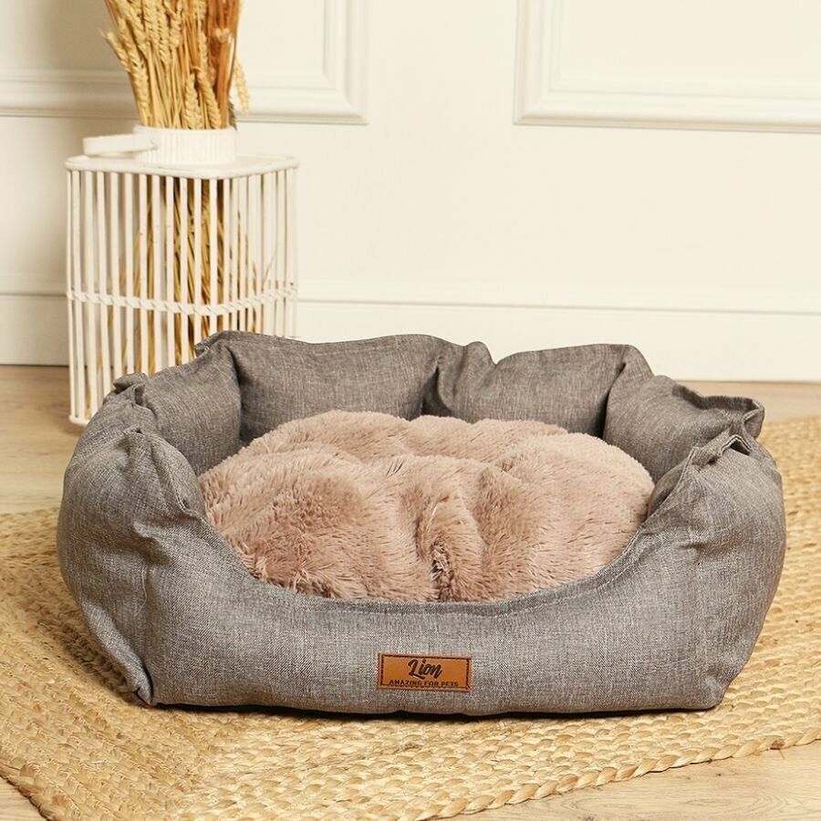 Лежанка для собаки и кошки, лежак для животных мелких и средних пород, со съемной подушкой, размер ( 70х60х25 ), рогожка - фотография № 3