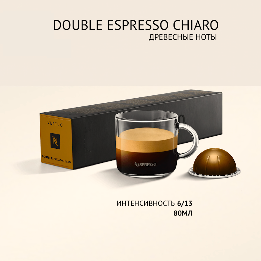 Кофе в капсулах Nespresso Vertuo бленд Double Espresso Chiaro  10 капсул