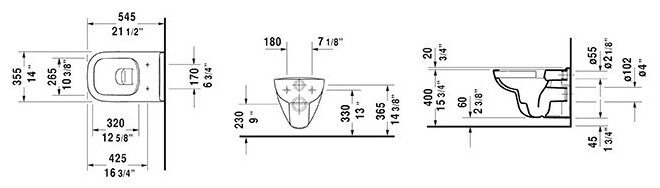 Set D-Code 45700900A1 Унитаз подвесной 54.5х35.5 см (горизонтальный выпуск, микролифт) Duravit - фото №2