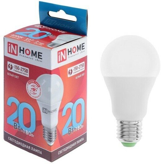 Лампа светодиодная IN HOME LED-A60-VC, Е27, 20 Вт, 230 В, 4000 К, 1900 Лм
