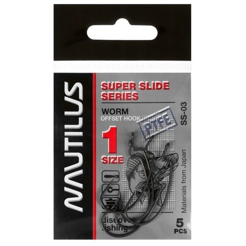 фото Крючок офсетный nautilus offset super slide series worm ss-03ptfe, № 1, 5 шт.