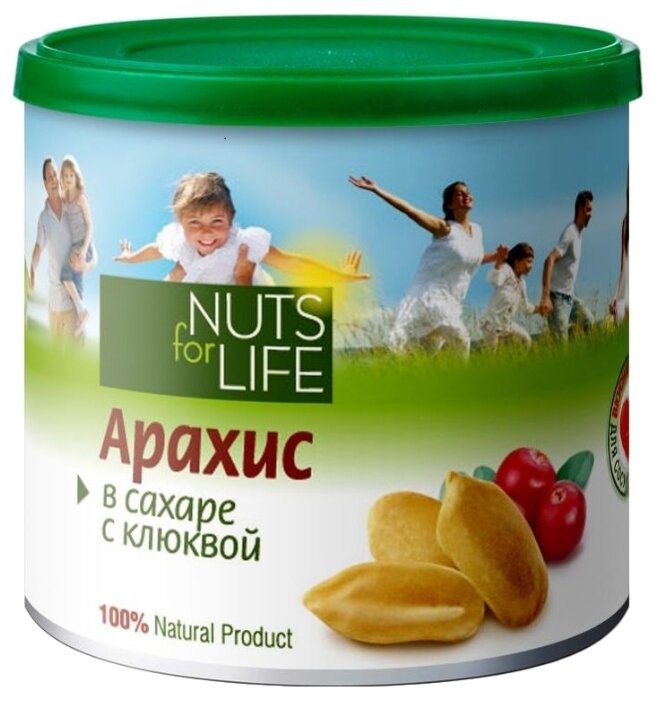 Арахис Nuts for Life в сахаре с клюквой, пластиковая банка 115 г
