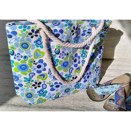 фото Сумка пляжная , фактура зернистая, голубой нет бренда