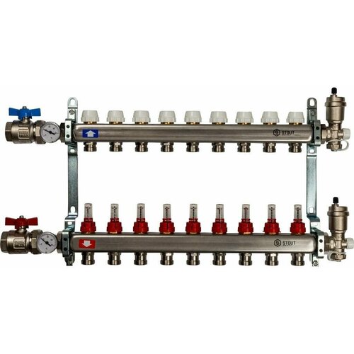 угольник переходной ppsu 20х1 2 нр uponor pex 1008667 Коллектор Stout SMS 0907 000009 в сборе с расходомерами 9 вых.