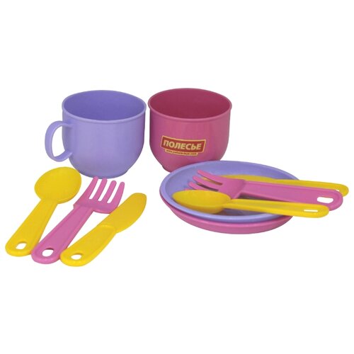 фото Набор посуды полесье "минутка" на 2 персоны розовый/фиолетовый/желтый