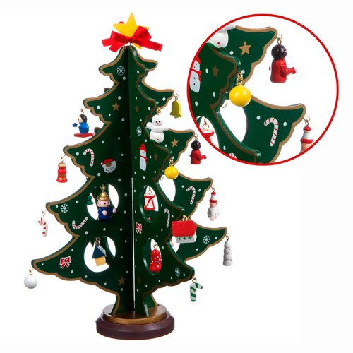 BONDIBON Деревянная ёлочка 3D с игрушками, 29 см зеленый