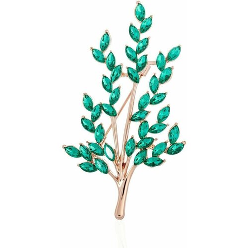 Брошь, бижутерный сплав, искусственный камень, золотой, зеленый