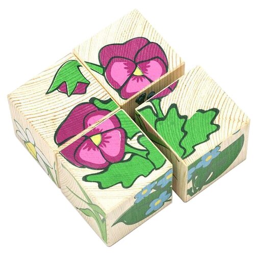 деревянные кубики 4шт цветочки 3333 7 Развивающая игрушка Томик Цветочки 3333-7, 4 дет.