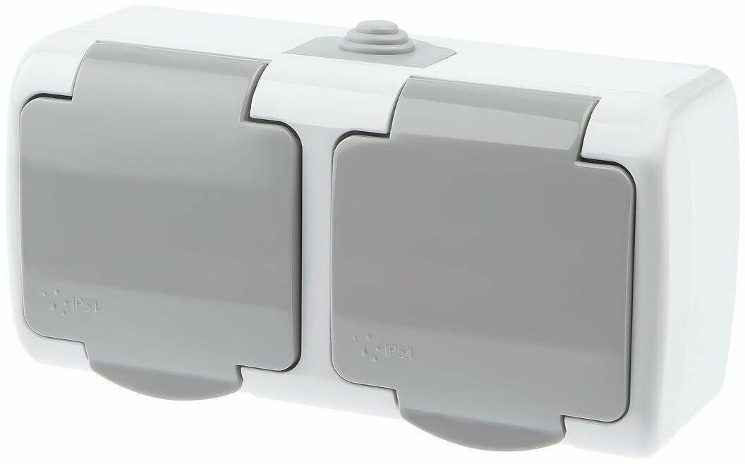 фото Розетка двойная ЭРА Intro Atlantic Schuko 2x2P+E 16A 250V с крышкой 5-204-03 Б0051061