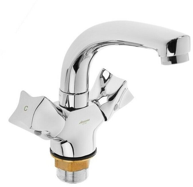 Смеситель раковина на гайке ручки поворотный излив Силумин Accoona A89473