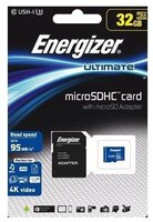 Карта памяти Energizer microSDHC Class 10 UHS-I U3 95MB/s 32GB + SD adapter