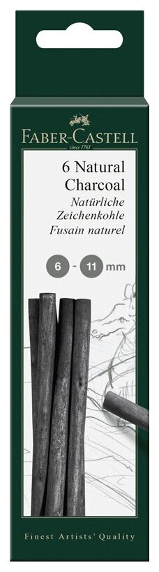 Уголь натуральный Faber-Castell "Pitt", D 6-11мм, круглый, 6шт