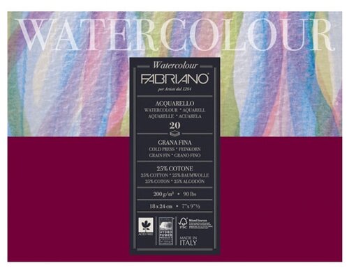 Альбом для акварели Fabriano Watercolour  24 х 18 см (18х24 см), 200 г/м², 20 л. белый